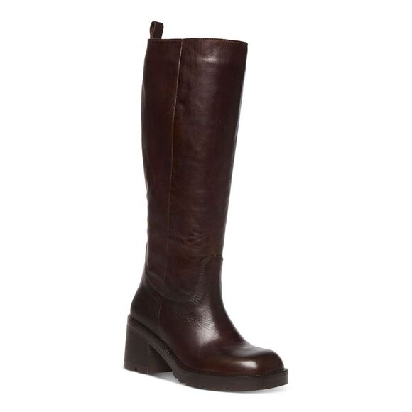 STEVE MADDEN Shoes - STEVE MADDEN Womens Brown Gyrate Square Toe Block Heel Leather Riding Boot 37